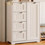 Bathroom Floor Cabinet with 4 Drawers, 1 Cupboard & 2-Shelves, for Bathroom, Freestanding - White