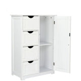 Bathroom Floor Cabinet with 4 Drawers, 1 Cupboard & 2-Shelves, for Bathroom, Freestanding - White