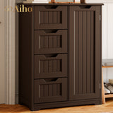 31.5 "L Freestanding Bathroom Storage Cabinet with 4 Drawers and 1 Cupboard - Dark Brown