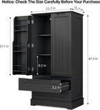 Noelse Kitchen Pantry Cabinet with Drawers,  47'' Pantry Storage Cabinets with 2 Doors and 3 Shelves for Kitchen Dining Room and Living Room, Black