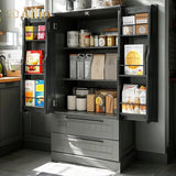 63" H Kitchen Pantry Cabinet with 2 Doors and 2 Drawers, Solid & Sturdy, Storage Cabinet for Entryway, Kitchen - Black