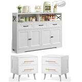 Noelse 3 Piece Bedroom Furniture Set, Coffee Bar Cabinet with Charging Station + 2 White Nightstands, Modern Farmhouse Storage Solution for Bedroom, Guest Room, Apartment,Brown and Black