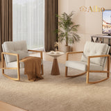 Rocking Chair Nursery with Upholstery, Cushions, and Armrests for Living Room, Porch-Off White