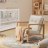 Rocking Chair Nursery with Upholstery, Cushions, and Armrests for Living Room, Porch-Off White