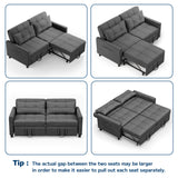 Pull Out Couch，Asofer 3-in-1 Convertible Loveseat Sofa Bed with Separate Ottoman & Adjustable Backrest,Sleeper for Guest Room，Small Apartment, Dark Gray