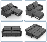 Pull Out Couch，Asofer 3-in-1 Convertible Loveseat Sofa Bed with Separate Ottoman & Adjustable Backrest,Sleeper for Guest Room，Small Apartment, Dark Gray