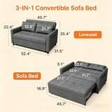 Asofer Small Full 3 in 1 Sofa Bed,71.7" Pull Out Sofa,Sleeper Loveseat with Storage Pocket for Apartment,Shared Apartments and Student Rentals,Dark Gray