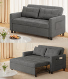 Asofer 3-in-1 Convertible Sofa Bed，Linen Sleeper with Pull-Out Bed, Recliner & Side Pocket for Living Room, Apartment, Dorm, Office,Dark Gray