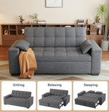 Asofer Sofa Bed, Loveseat Sofabed with Pull Out Couch, 3 in 1 Linen Fabric Futon Couches for Living Room Furniture, Full Size (Dark Grey)