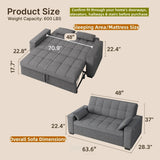 Asofer Small Full 3 in 1 Sofa Bed,71" Pull Out Sofa,Sleeper Loveseat with Storage Pocket for Apartment,Shared Apartments and Student Rentals,Dark Gray