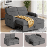 Asofer 3-in-1 Convertible Sofa Bed with Storage,Linen Loveseat Pull Out Futon Couch With Adjustable Backrest for Apartment,Dark Grey