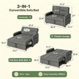 Asofer 3-in-1 Convertible Sofa Bed, 5-Position Adjustable Linen Loveseat for Small Space, Dark Gray