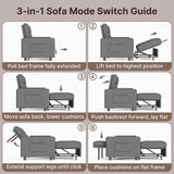 Asofer 3-in-1 Convertible Sofa Bed, 5-Position Adjustable Linen Loveseat for Small Space, Dark Gray