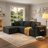 Asofer 105" Modular Sectional Couch, Boneless L-Shape Sofa with Upholstered Deep Seat, High Resilience Foam & Corduroy Fabric, No Assembly for Living Room, Black