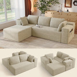 Jolifa 105” Modular Sectional Sofa, Cloud Sectional Couch with Deep Seat, Modern L-Shape Sofa Couch with Chaise, No Assembly, Soft Corduroy for Living Room Bedroom, Beige