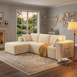 Asofer 105" Modular Sectional Couch, Boneless L-Shape Sofa with Upholstered Deep Seat, High Resilience Foam & Corduroy Fabric, No Assembly for Living Room, Beige