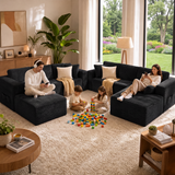 Asofer 4‑Piece Modular Boneless Couch Sectional Sofa Set with 2 Chaises Corduroy Black