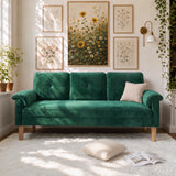 3 Seater Sofa, Deep Seat with Side Storage Pockets and Removable Velcro Cushions, Modern Couch for Living Room, Apartment, Dorm & Office, Green