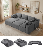 Sectional Sofa for Living Room with Chaise, Asofer Modular Cloud Sofa Couch with Deep Seat, Modern Boneless Couch with Back Cushion, Pillow, Ottoman, No Assembly Required, Corduroy Fabric