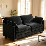 71" Loveseat Sofa, 25.2" Deep Seat Loveseat with Padded Arms, Curduroy Loveseat Small Couch for Living Room, Small Spaces, Dorms, Office, Black