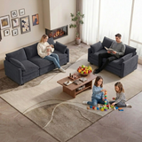 Asofer Modular Sectional Sofa Set, Modern Corduroy Cloud Couch for Living Room, 5-Seat Large Sofa with Deep Seats & Washable Cover, Dark Gray