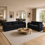 Asofer Modular Sectional Sofa Set, Modern Corduroy Cloud Couch for Living Room, 5-Seat Large Sofa with Deep Seats & Washable Cover, Black