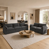 Asofer Modular Sectional Sofa Set, Modern Corduroy Cloud Couch for Living Room, 5-Seat Large Sofa with Deep Seats & Washable Cover, Dark Gray