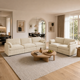 Asofer Modular Sectional Sofa Set, Modern Corduroy Cloud Couch for Living Room, 5-Seat Large Sofa with Deep Seats & Washable Cover, Beige