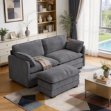 74.8" Sectional Sofa With Washable Cover, Comfy 2 Seater L-Shaped Corduroy Fabric Couch with Reversible Ottoman & Deep Seat for Apartment,Dark Gray