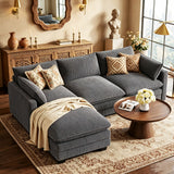 110.2" Cloud Sectional Couch with L-Shape Chaise,Lofka Modern Modular Sofa with Deep Seat, Upholstered Couches for Living Room Bedroom, Gray (Plush Corduroy Fabric)