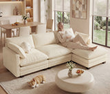 110" L Shaped 3 Seater Cloud Couch for Living Room, Noelse Modular Sectional Sofa Bed with Deep Seat, Double Layer Cushions and Movable Ottoman, Beige