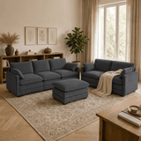 Asofer Modular Sectional Sofa Set, Modern Corduroy Cloud Couch with Ottoman for Living Room, 6-Seat Large Sofa with Deep Seats & Washable Cover, Dark Gray