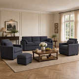 Asofer Modular Sectional Sofa Set with Ottoman, Modern Corduroy Cloud Couch for Living Room, 6-Seat Large Sofa with Deep Seats & Washable Cover, Dark Gray