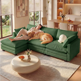110" Sectional Cloud Couch with Extra Deep Seats, Asofer Modern Upholstered Sofa Set with Movable Ottoman For Living Room, Green