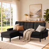 68"Linen Sectional Sofa Couch with Chaise, 3-Seat Convertible Lounge for Living Room, Small Space & Apartment, 400lbs Weight Capacity, Easy Clean Removable Cushions,Black