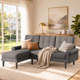 68" Sectional Sofa and Couch with Soft Linen Fabric and Chaise for Living Room and Small Space,Dark Gray