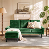 68" Velvet Sectional Sofa and Couch with Ergonomic Soft Foam Support for Living Room and Small Space, Green