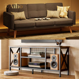 2 Pieces Livingroom Furniture Set, Includes Dark Gray Loveseat Sofa, Retro TV Stand