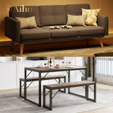 2 Pieces Livingroom Furniture Set, Includes Dark Gray Loveseat Sofa, Gary Dinng Table for 4