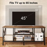 Mid-Century Wooden TV Stand for TVs up to 65" with Open Storage Shelves and Metal Frame - Retro