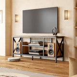 2 Pieces Livingroom Furniture Set, Includes Dark Gray Loveseat Sofa, Retro TV Stand