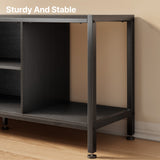 Mid-Century Wooden TV Stand for TVs up to 65" with Open Storage Shelves and Metal Frame - Black