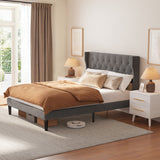 Upholstered Queen Bed Frame, Sturdy Metal Platform, 800lb Capacity, No Box Spring Needed and Noise-free, Dark Gray