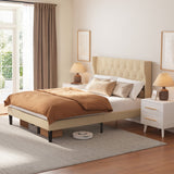 Asofer Full Bed Frame, Upholstered Platform w/Wingback Headboard, Beige