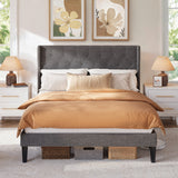Upholstered Queen Bed Frame, Sturdy Metal Platform, 800lb Capacity, No Box Spring Needed and Noise-free, Dark Gray