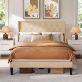 Asofer Full Bed Frame, Upholstered Platform w/Wingback Headboard, Beige