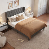 Upholstered Queen Bed Frame, Sturdy Metal Platform, 800lb Capacity, No Box Spring Needed and Noise-free, Dark Gray