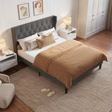 Queen Bed Frame,Asofer Metal Bed Frame Queen Size with Headboard, Under Bed Storage, Dark Gray