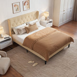 Asofer Full Bed Frame, Upholstered Platform w/Wingback Headboard, Beige