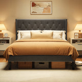 Queen Bed Frame,Asofer Metal Bed Frame Queen Size with Headboard, Under Bed Storage, Dark Gray